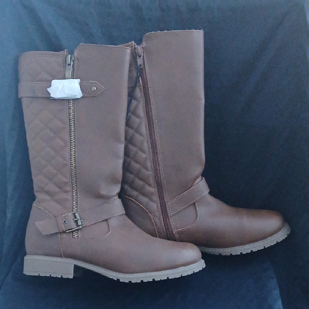 Youth Brown Quilted Faux-Leather Riding Boots